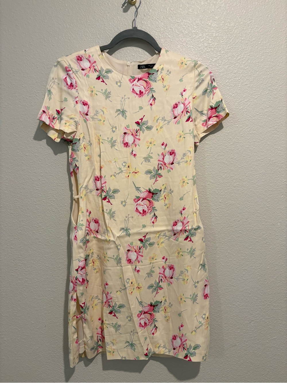 Zara Cream Dress with Pink and Green Floral Print